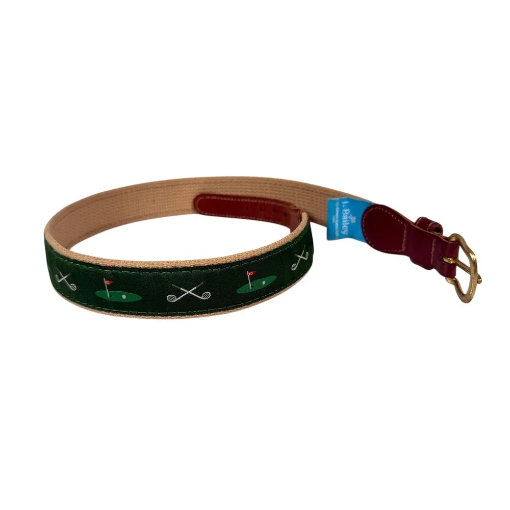 J. Bailey Kids Golf Buddy Belt Green Tan Canvas Leather Size 24 USA Made